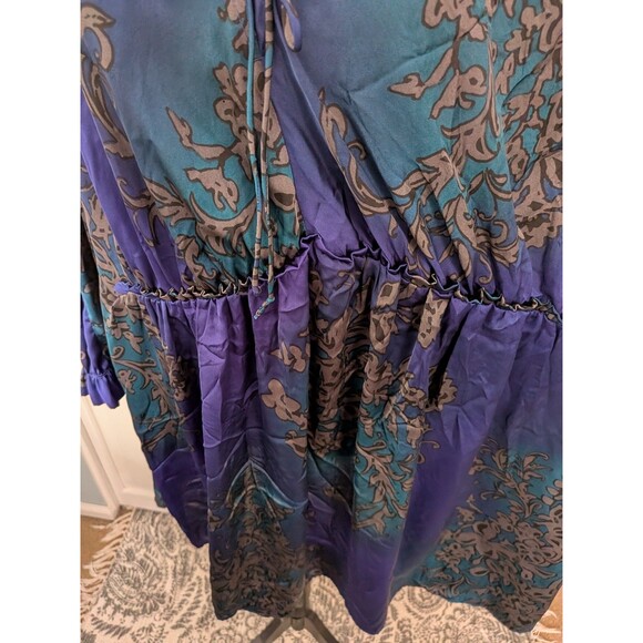 Evolution by JMS Top Womens 4X Purple Blue Paisley Peasant Boho Silky Blouse V - Picture 7 of 12